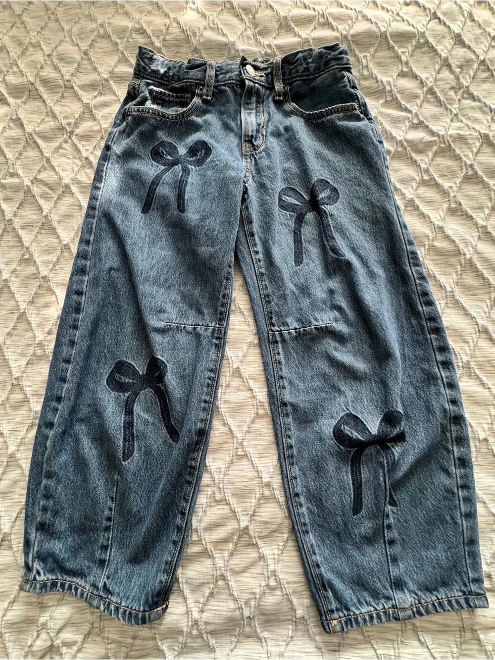 Old Navy Girls Barrel Leg Jeans with Bow Appliqués